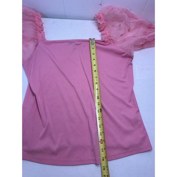 Eloquii Women's Plus Size Flocked Organza Long Sleeve Top in Pink Size 18/20 - Picture 6 of 6